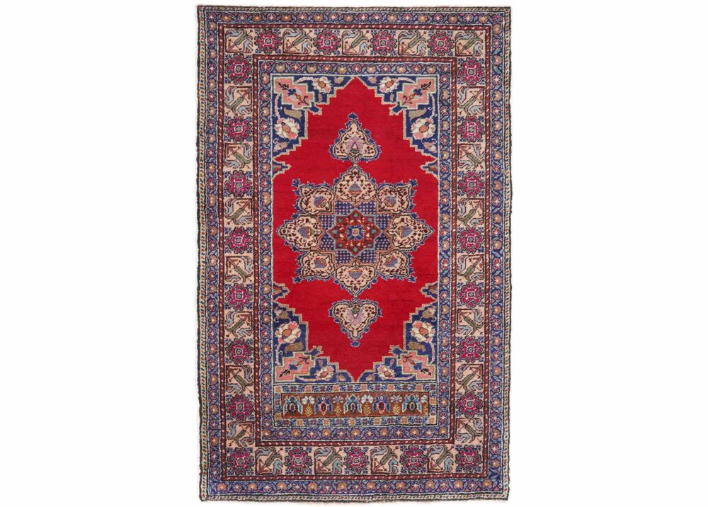 Kayseri Blue Red Traditional Area Rug Hand-Knotted 5x3 ft Oriental- Rug Turkey