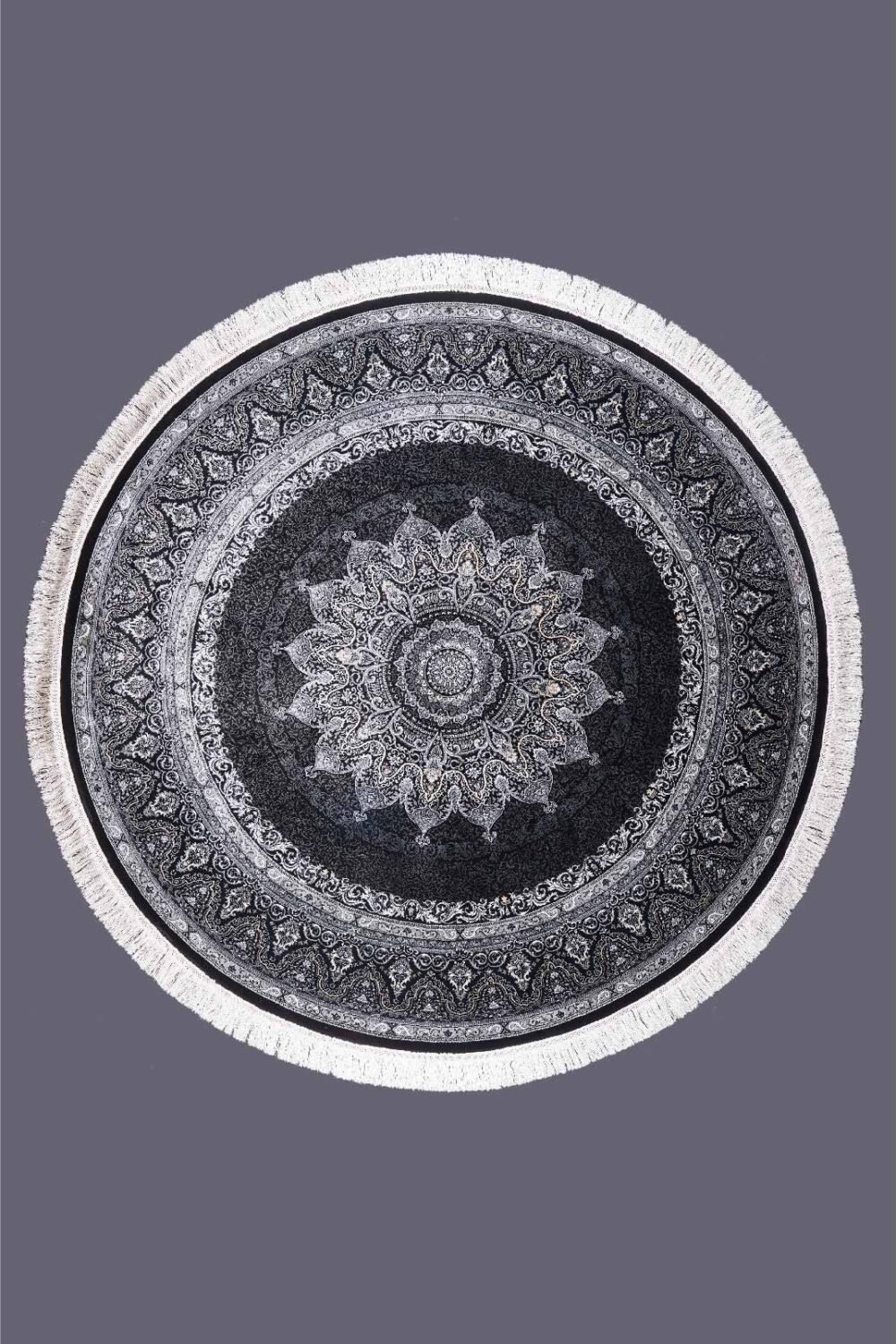Luxury Black Grey Round Rug Medallion Design 5x5 ft Silk-Bamboo - Rugs Turkey