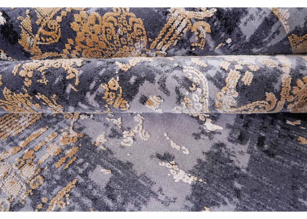 Luxury Black and Gold Living Room Rug 9x6 ft Modern Abstract - Rugs Turkey