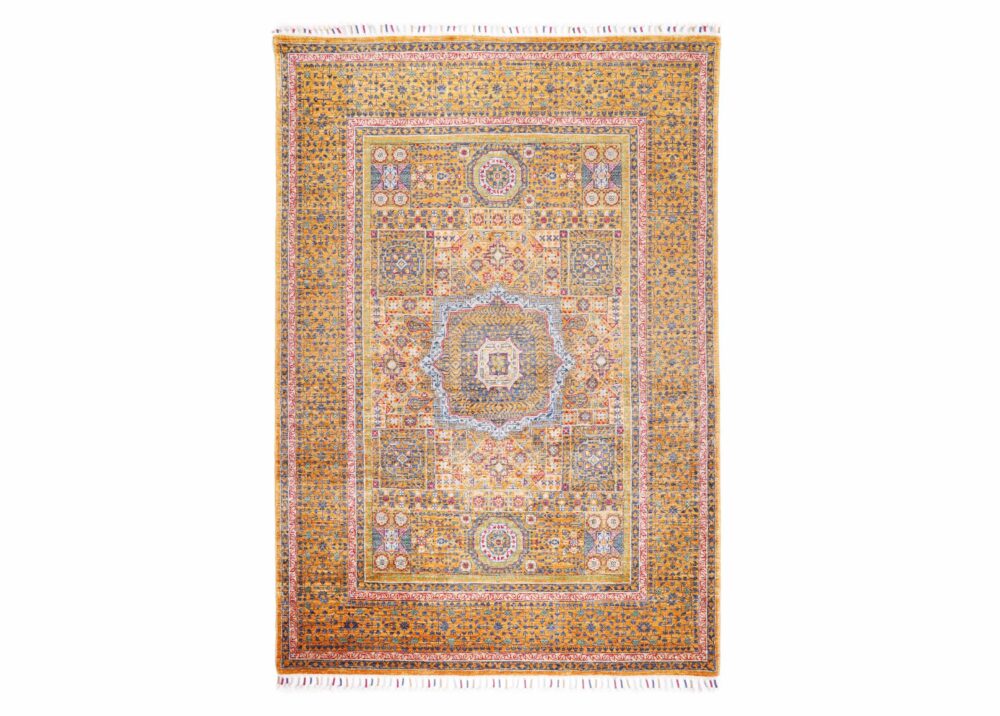 Luxury Memluk Gold and Beige Rug 5.7x9.4 ft Traditional Handknotted - Rugs Turkey