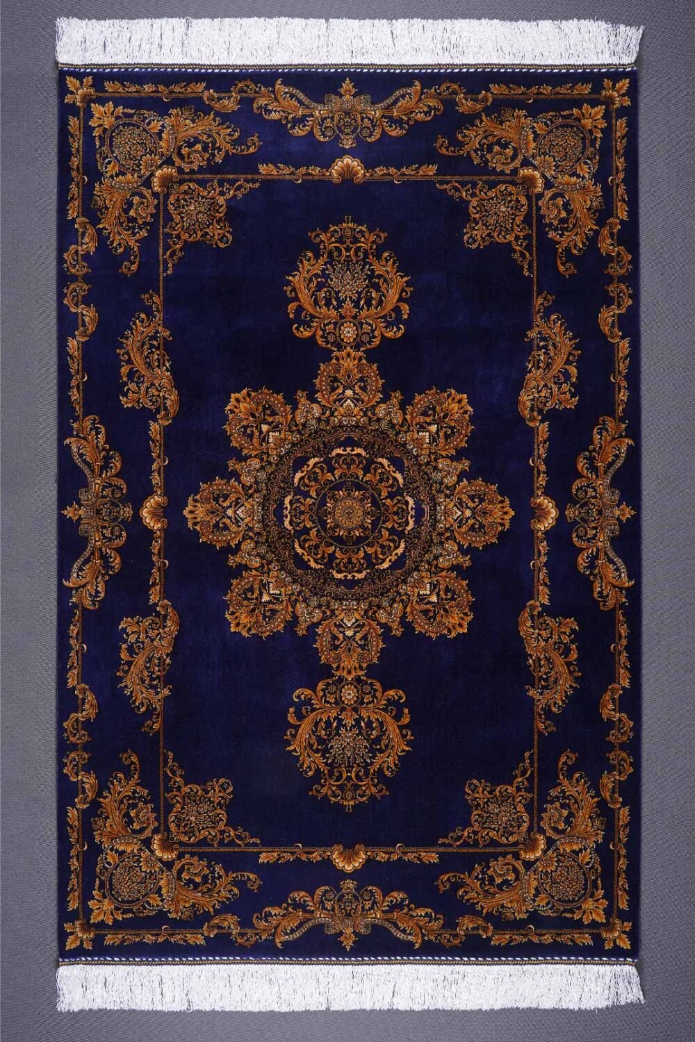 Luxury Tugra 3x5 Blue Rug Oriental Pattern, Machine-made with Silk - Rugs Turkey