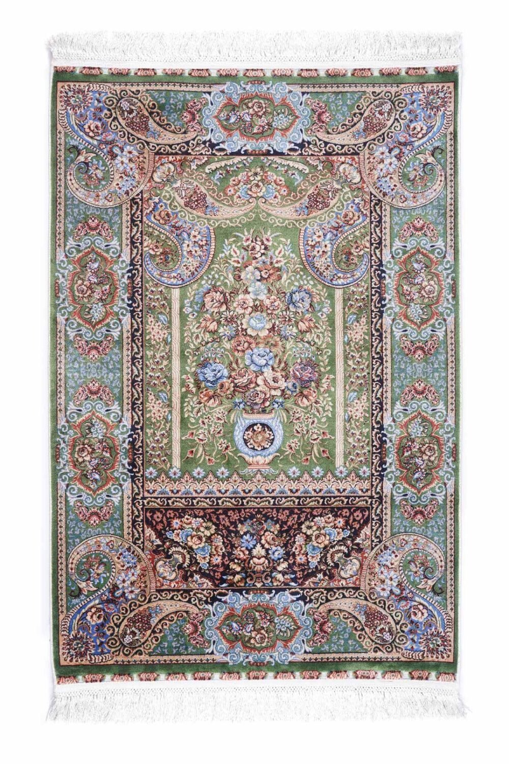 Medallion Bamboo-Silk Green Floral Rug 4x2.6 ft Machine-Made - Rugs Turkey