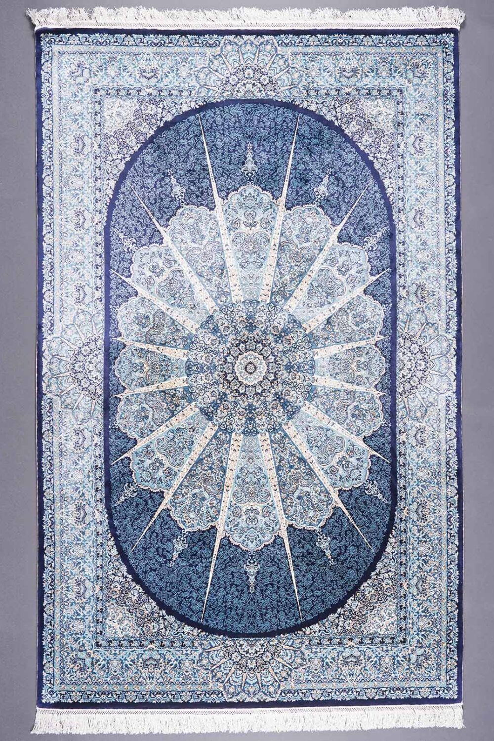 Medallion Blue and Beige Rug for Living Room Silk Bamboo 4x6 ft - Rugs Turkey