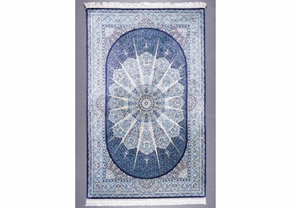 Medallion Blue and Beige Rug for Living Room Silk Bamboo 4x6 ft - Rugs Turkey