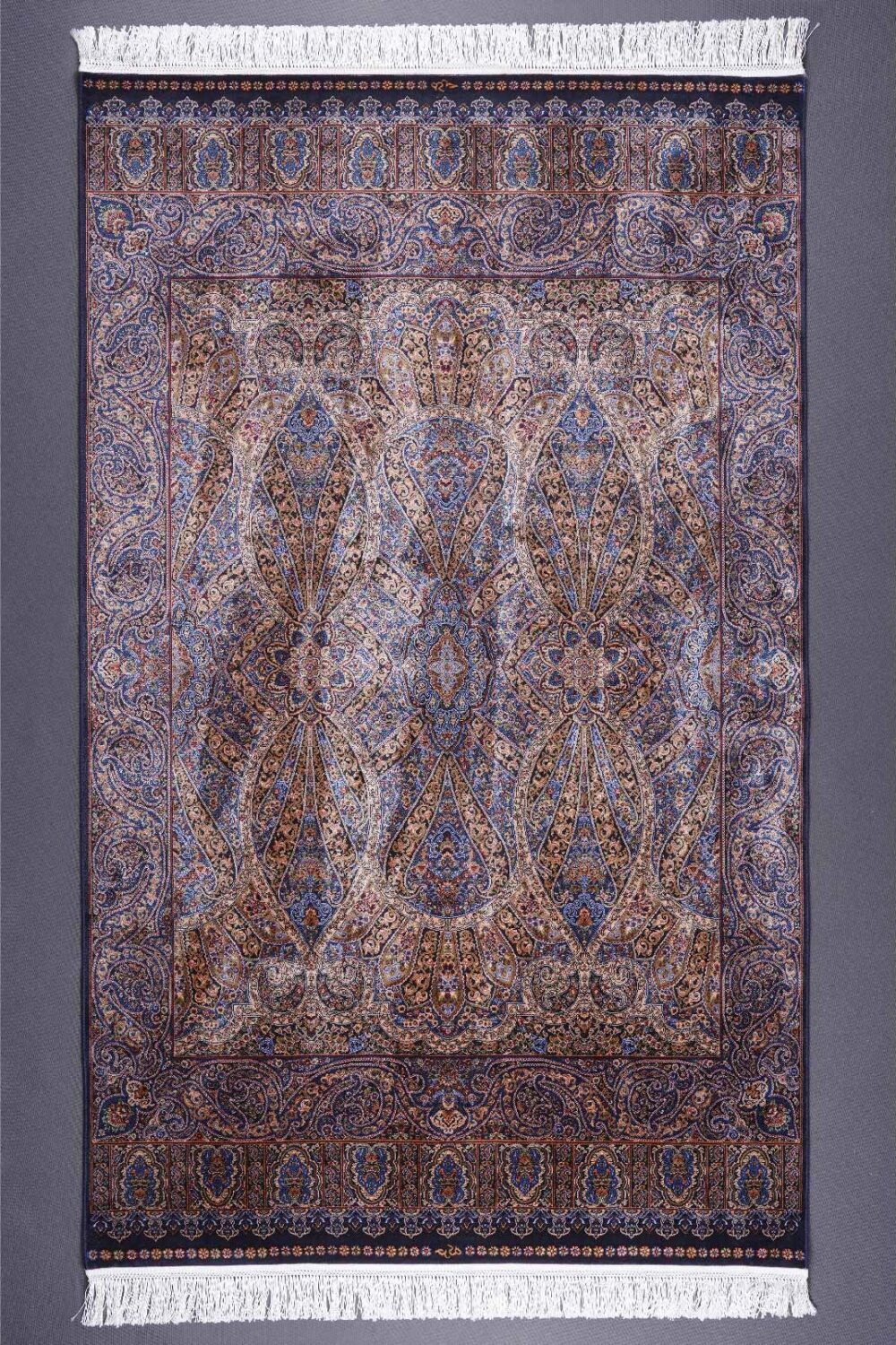 Medallion Design Black and Brown Oriental Rug 4x6 ft Silk-Bamboo - Rugs Turkey