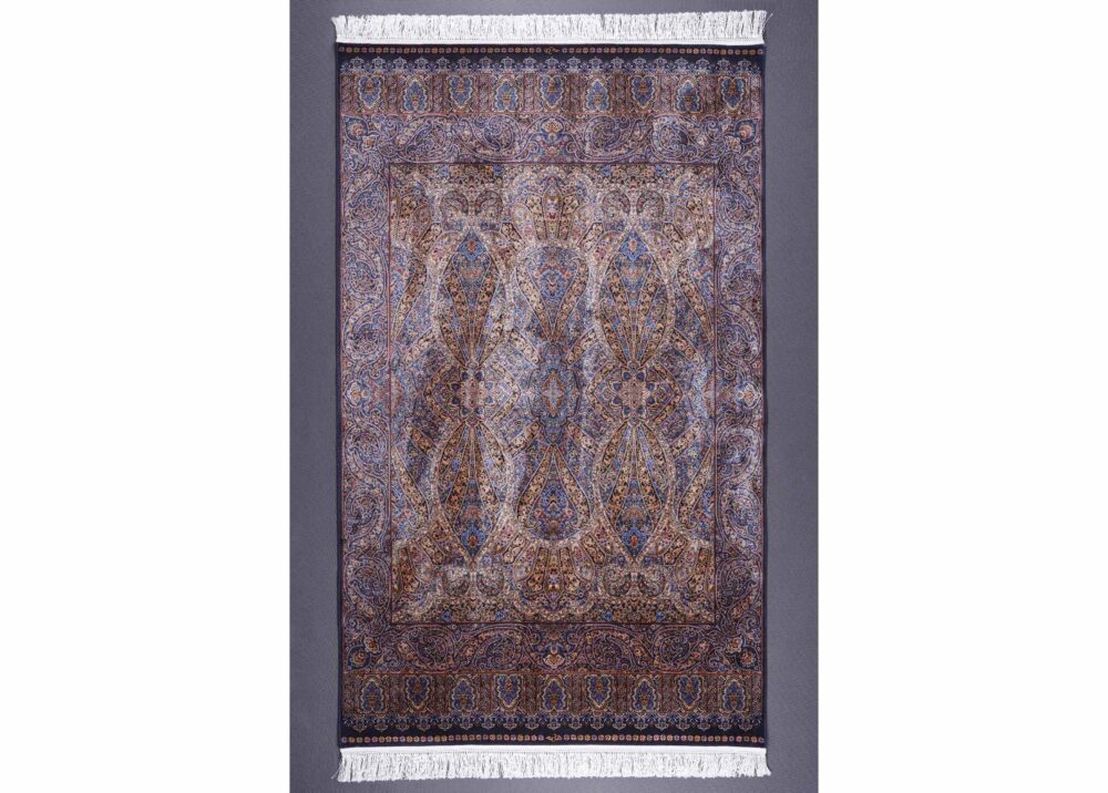 Medallion Design Black and Brown Oriental Rug 4x6 ft Silk-Bamboo - Rugs Turkey