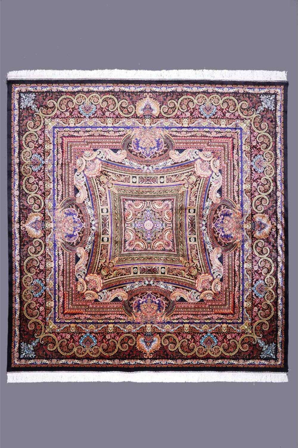 Medallion Square Washable Rug Brown Bamboo-Silk 6x9.8 ft - Rugs Turkey