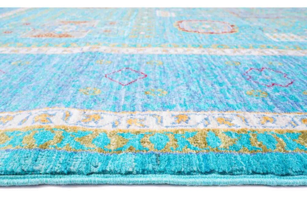 Memluk Blue and Green Area Rug Traditional Hand-knotted 8x5.6 ft -Rugs Turkey