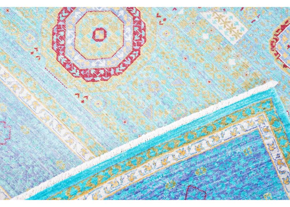 Memluk Blue and Green Area Rug Traditional Hand-knotted 8x5.6 ft -Rugs Turkey