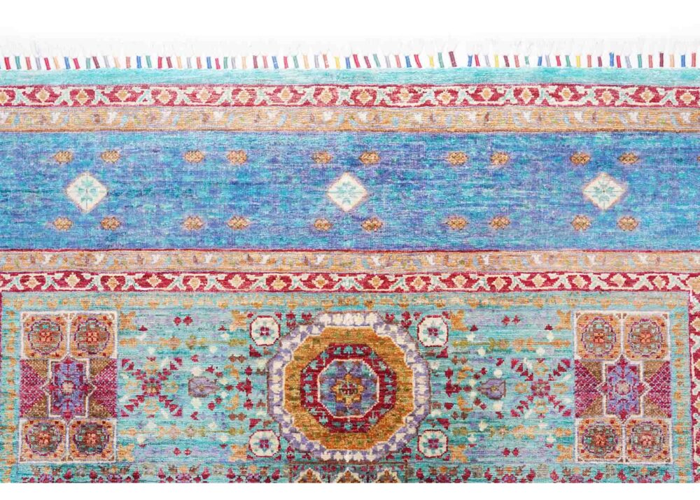 Memluk Blue and Orange Area Rug Handknotted 6.6x5 ft Traditional - Rugs Turkey