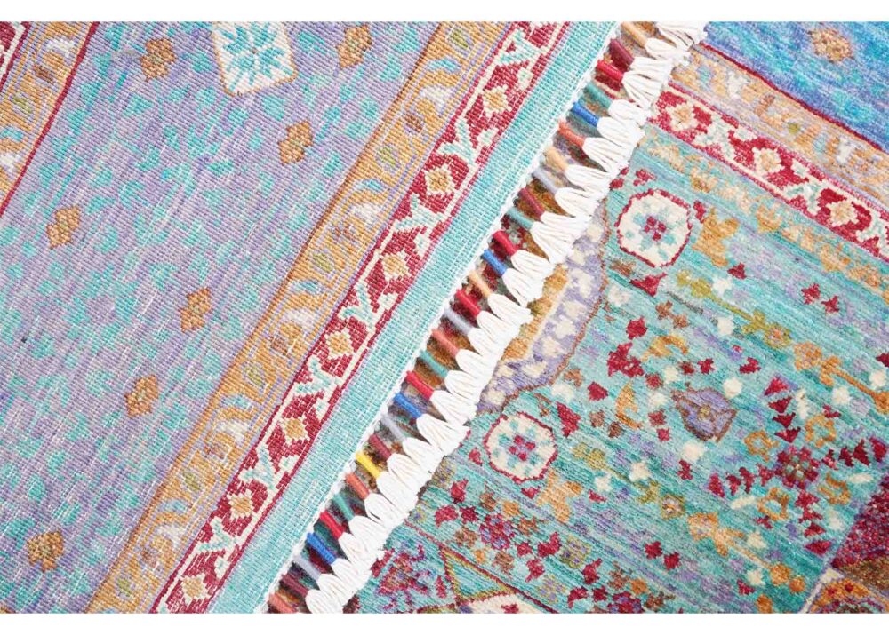 Memluk Blue and Orange Area Rug Handknotted 6.6x5 ft Traditional - Rugs Turkey