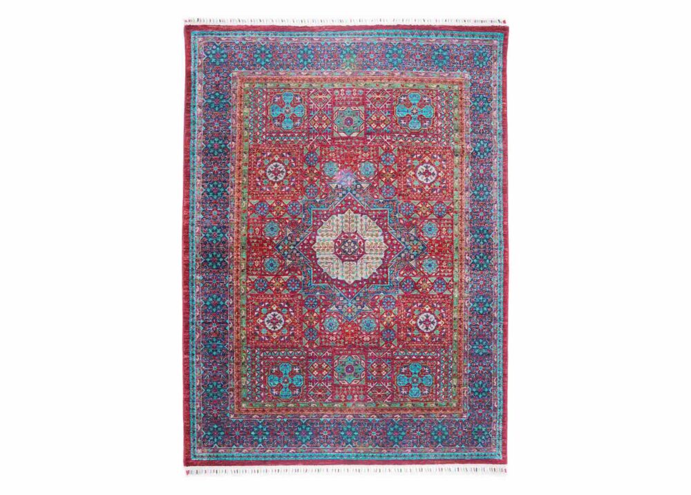 Memluk Red Blue Oriental Rug for Bedroom Handknotted 6.6x5 ft - Rugs Turkey