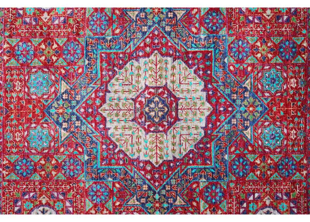 Memluk Red Blue Oriental Rug for Bedroom Handknotted 6.6x5 ft - Rugs Turkey