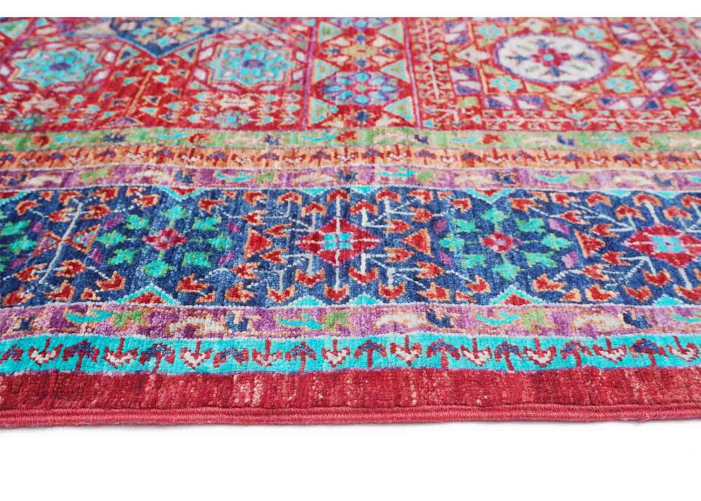 Memluk Red Blue Oriental Rug for Bedroom Handknotted 6.6x5 ft - Rugs Turkey