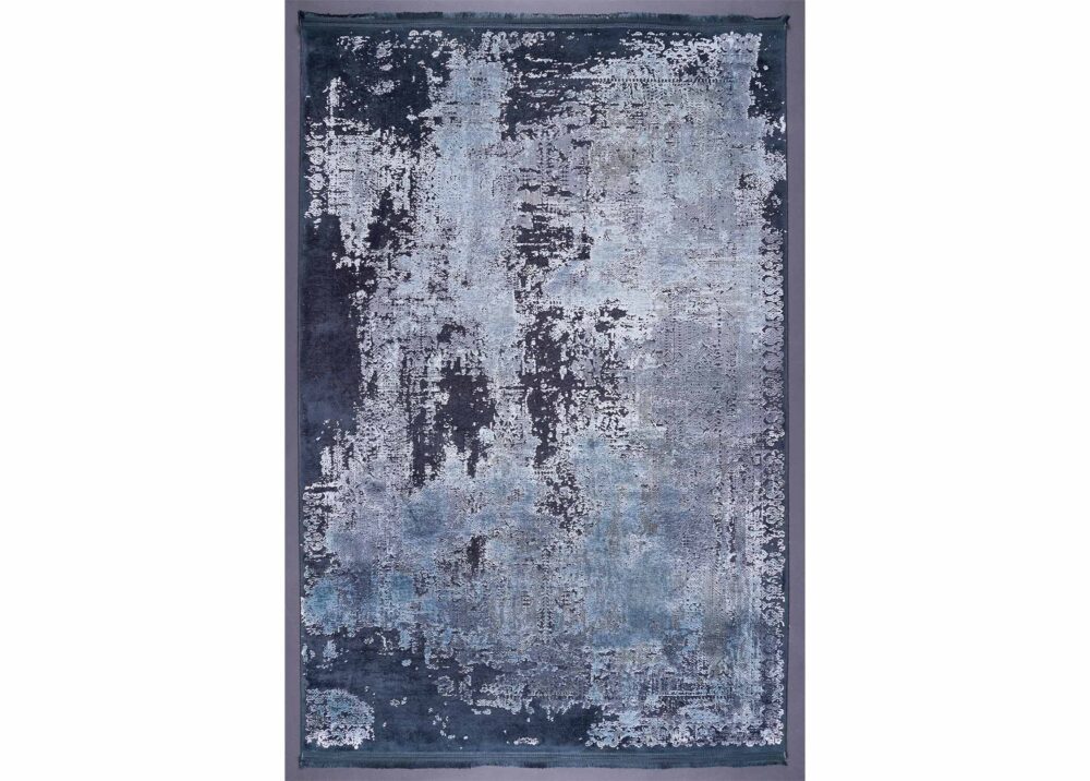 Modern Abstract Blue Gray Area Rug 4x6 ft Cotton-Bamboo - Rugs Turkey