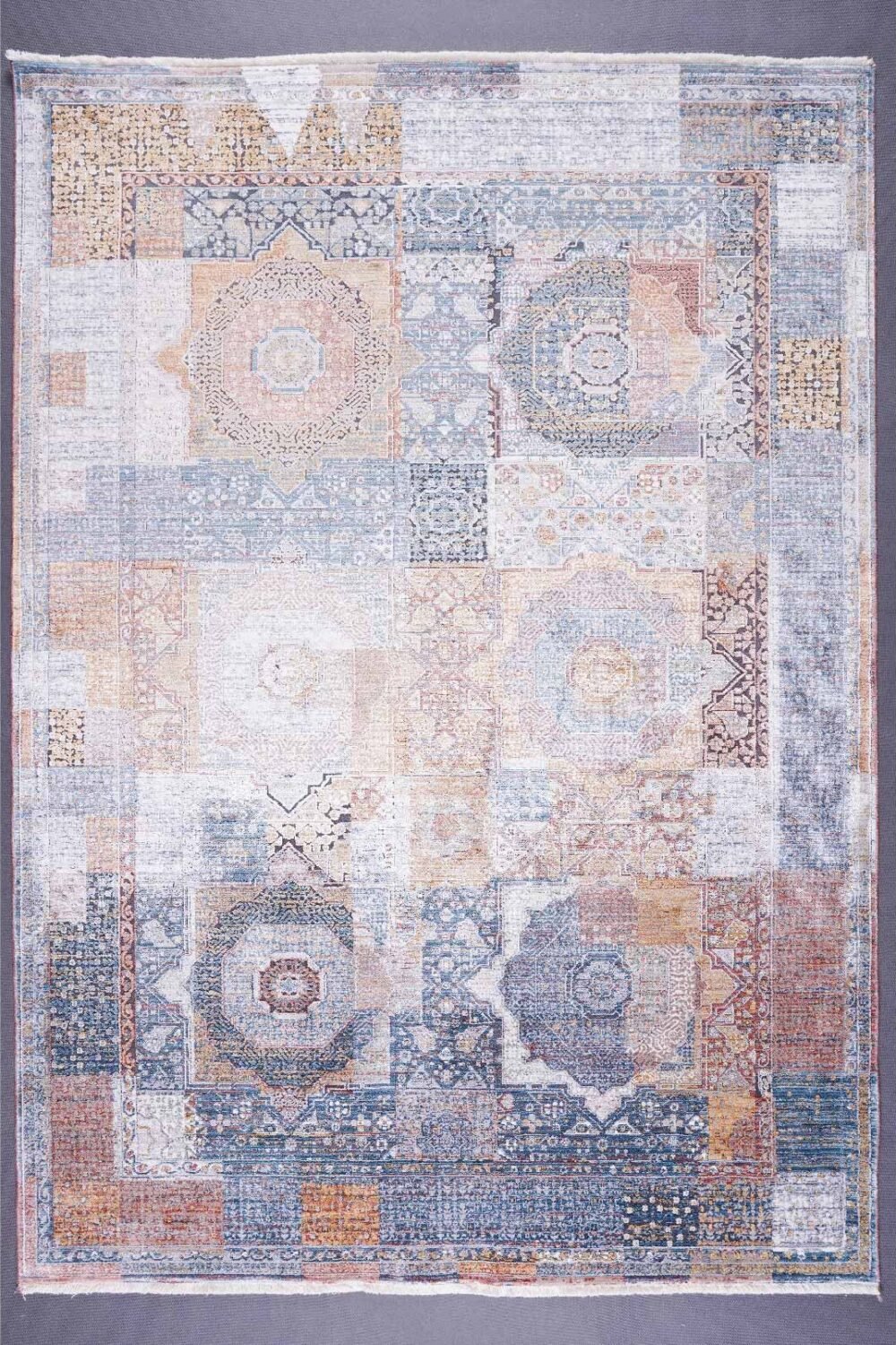 Modern Geometric Area Rug Mamluk Omega 4x6 ft Blue-Brown - Rugs Turkey