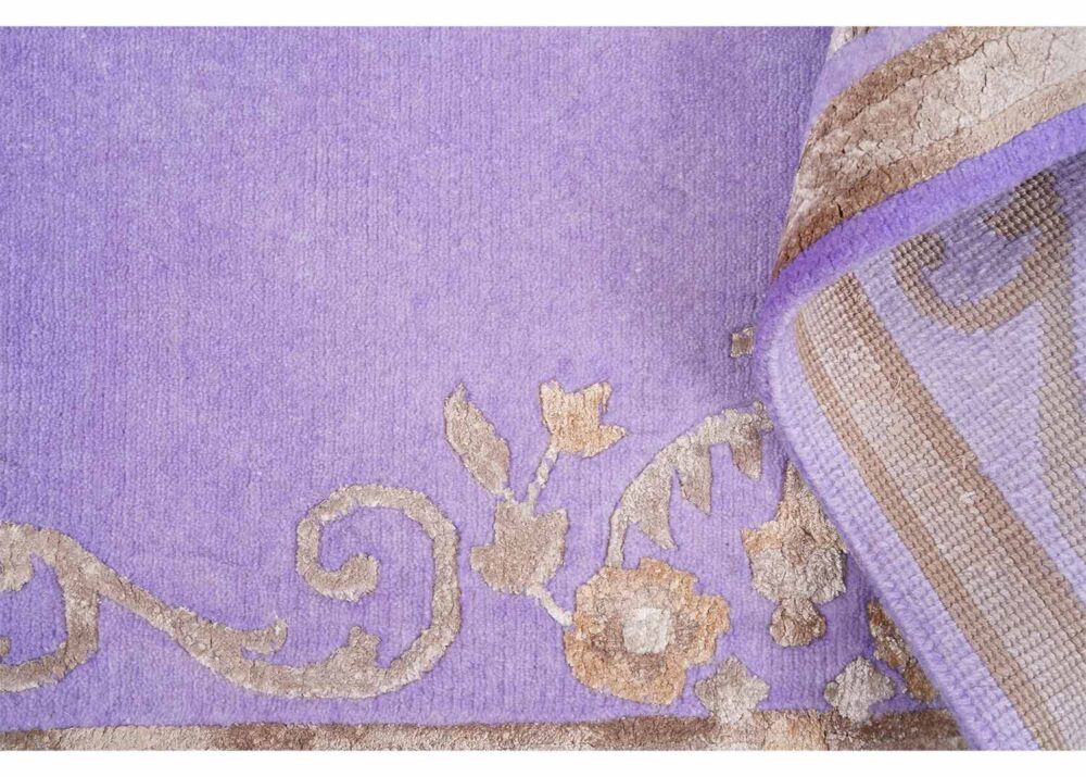 Modern Lavender Rug for Bedroom 5x3 ft Gold Floral Pattern - Rugs Turkey