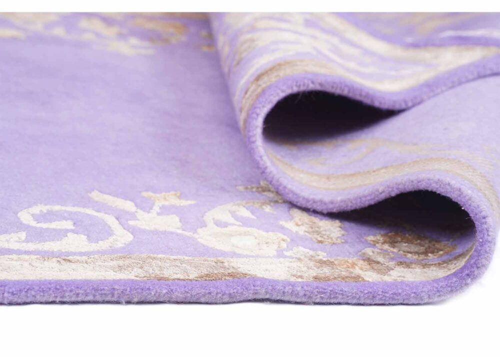 Modern Lavender Rug for Bedroom 5x3 ft Gold Floral Pattern - Rugs Turkey