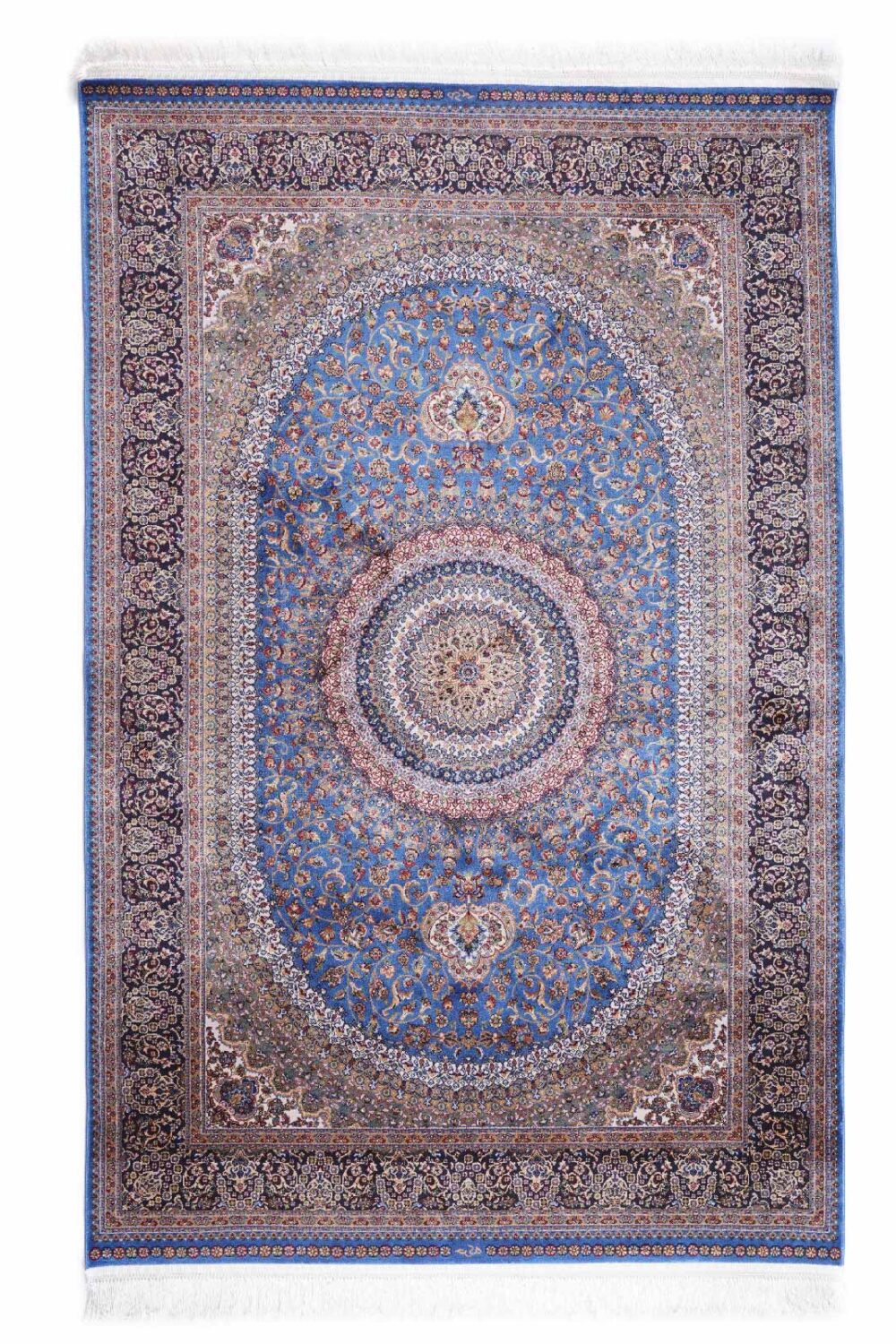 Ottoman Blue and Brown Rug Oriental Bamboo-Silk 4x6 ft - Rugs Turkey