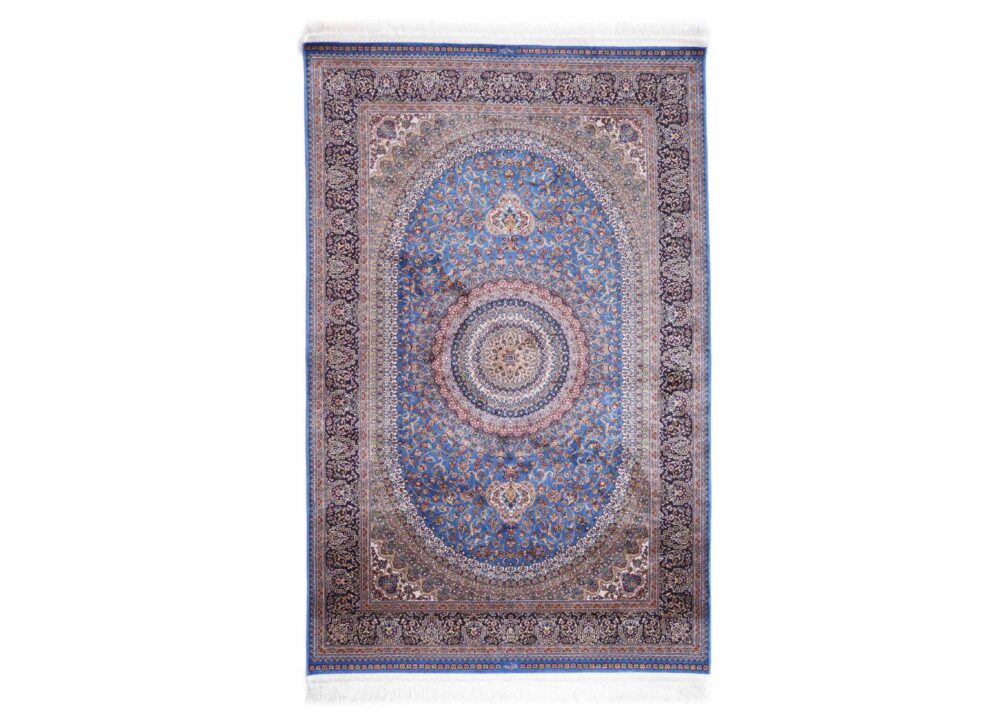 Ottoman Blue and Brown Rug Oriental Bamboo-Silk 4x6 ft - Rugs Turkey