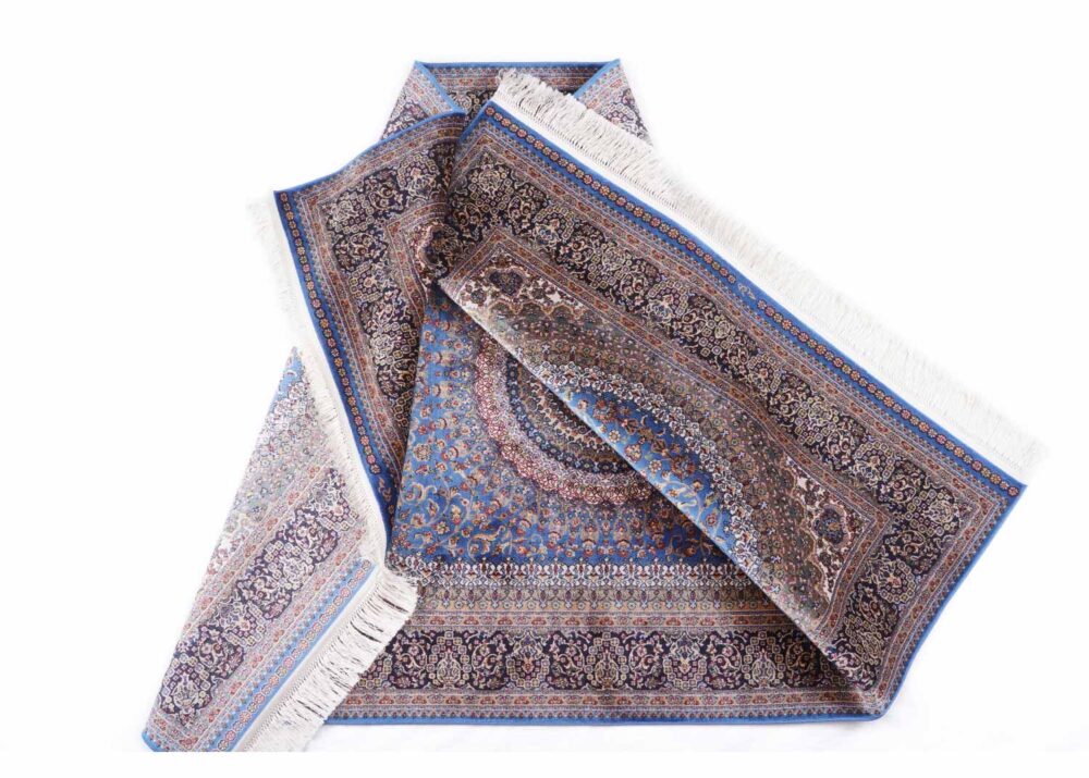 Ottoman Blue and Brown Rug Oriental Bamboo-Silk 4x6 ft - Rugs Turkey