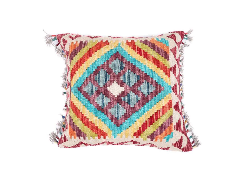 Outdoor Pillows Geometric Pattern Handwoven Kilim Cushion 1.4x1.6 ft - Rugs Turkey