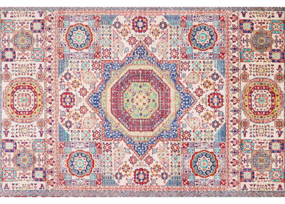 Premium Traditional Memluk Beige Rug with Red Border 5.5x7 ft - Rugs Turkey