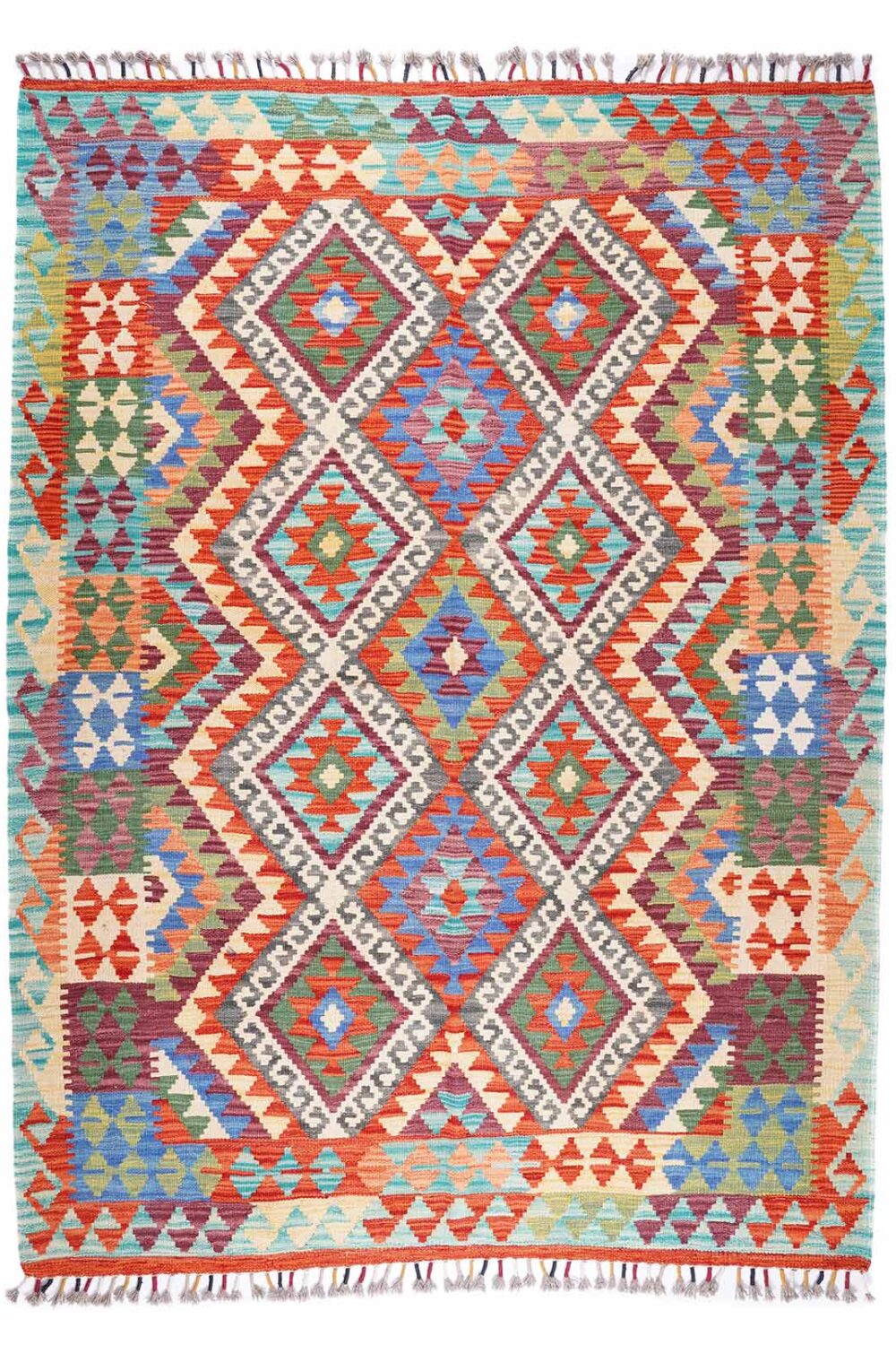 Prismatic Multicolor Area Rug Handwoven 6.8x5 ft Geometric Kilim - Rugs Turkey