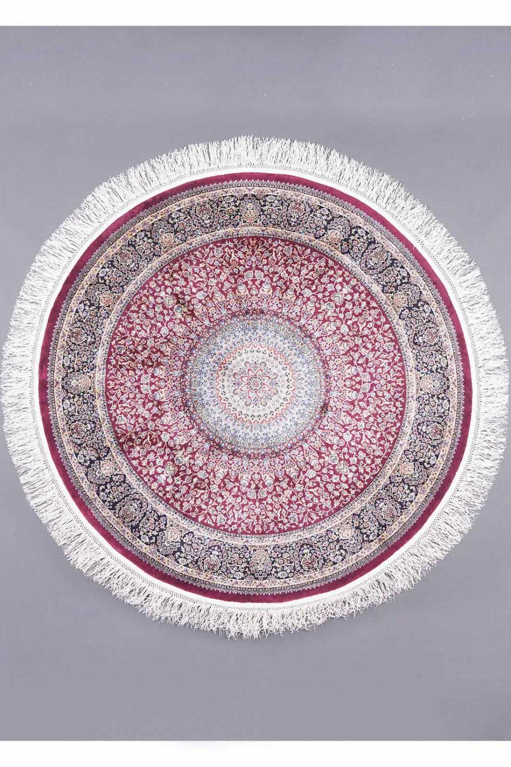 Red Silk Bamboo Medallion Round Rugs for Living Room 3x3 ft - Rugs Turkey