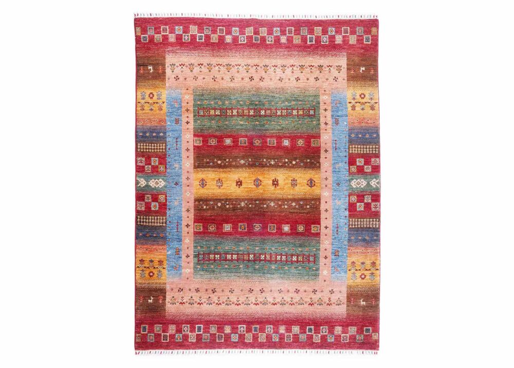 Shawal Multicolor Outdoor Rug Traditional Stripe Pattern 6.6x5 ft - Rugs Turkey