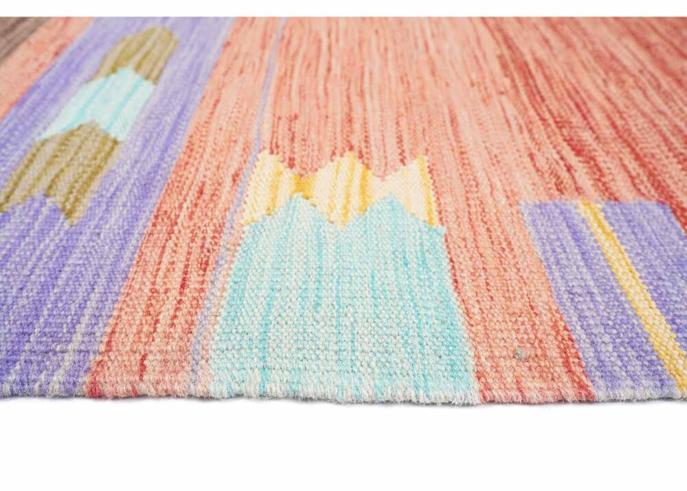 Simple Hand Woven Wool Carpet Usak Kilim 4x2.5 ft Rainbow - Rugs Turkey