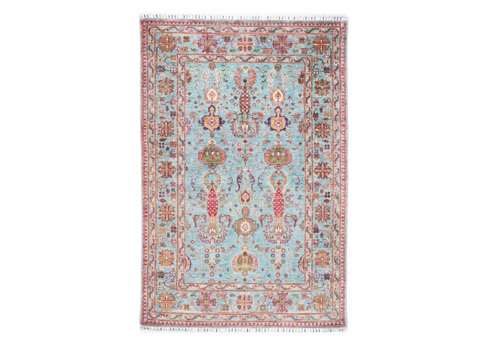 Stylish Sultani Oriental 6 x 4 Area Rugs - Traditional Blue-Orange - Rugs Turkey