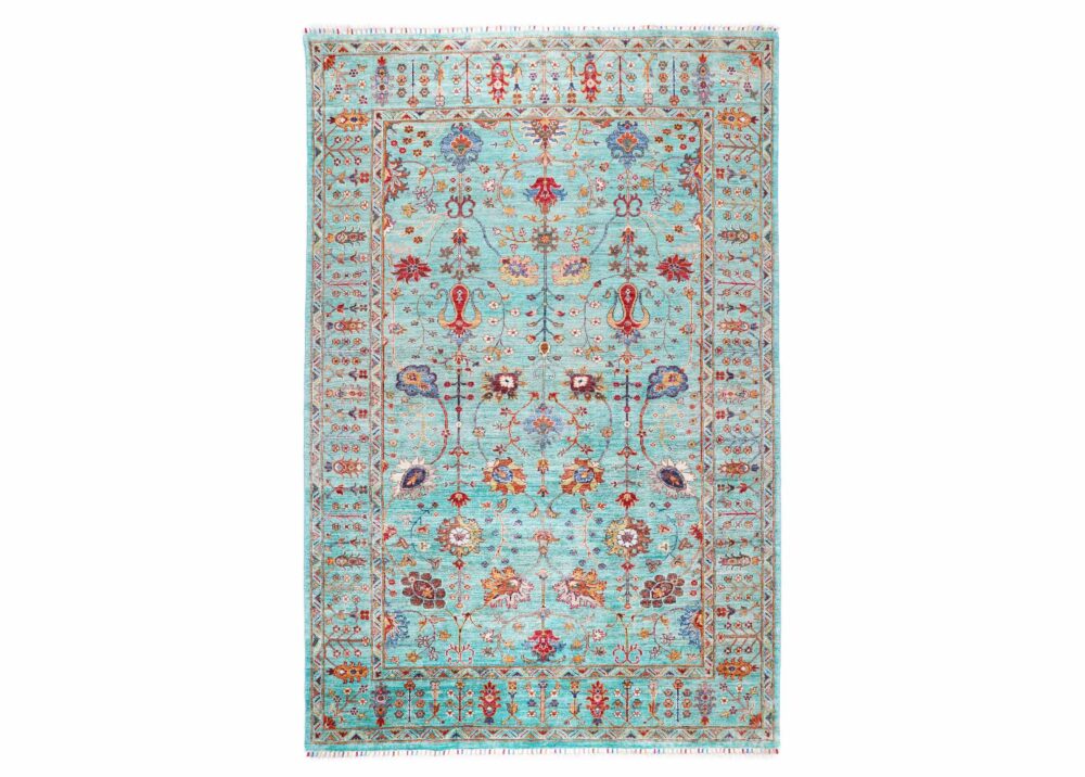 Sultani Handknotted Traditional Green Rug, Oriental 8.7 5.9 ft - Rugs Turkey