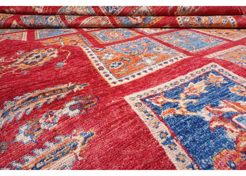 Traditional 1001 Bilicik Checkered Outdoor Rug 9.6x6.8 ft Red-Orange - Rugs Turkey