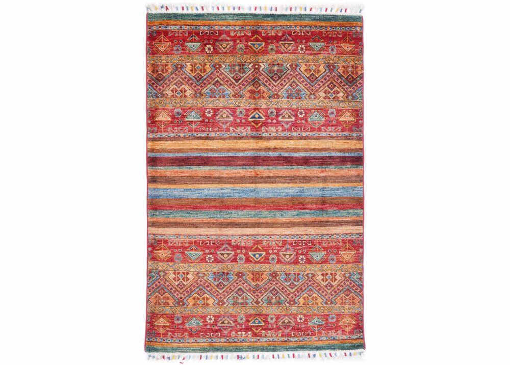 Traditional Hand-Knotted 5x3 Outdoor Rug in Orange and Red with Striped Pattern for Elegant Spaces 5x3 ft - Rugs Turkey