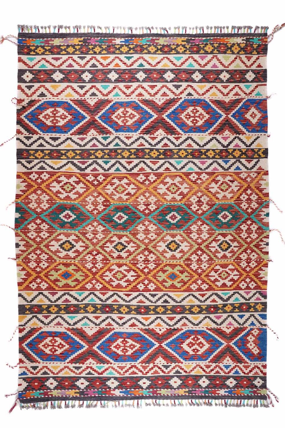 Traditional Kilim Rug Handwoven with Wool 8x5.6 ft Geometric Pattern - Rugs Turkey