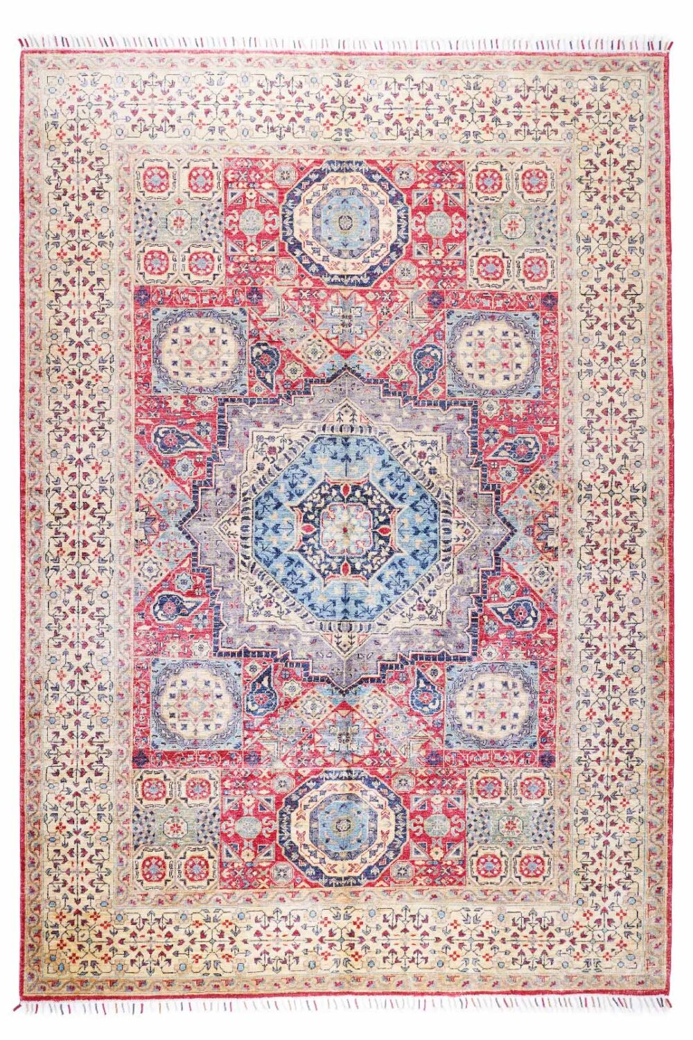 Traditional Memluk Geometric Pattern Beige Red Rug 9.7x6.6 ft - Rugs Turkey