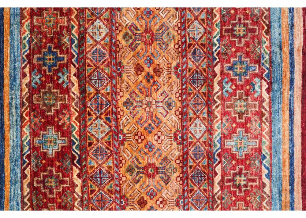 Traditional Ruggable Rugs - Hand-Knotted Red and Rainbow Striped Traditional for Elegance 5x3.4 ft -Rugs Turkey