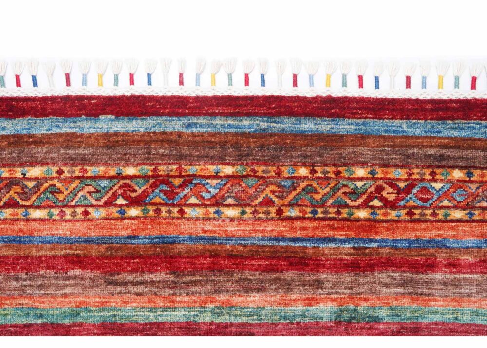 Traditional Ruggable Rugs - Hand-Knotted Red and Rainbow Striped Traditional for Elegance 5x3.4 ft -Rugs Turkey