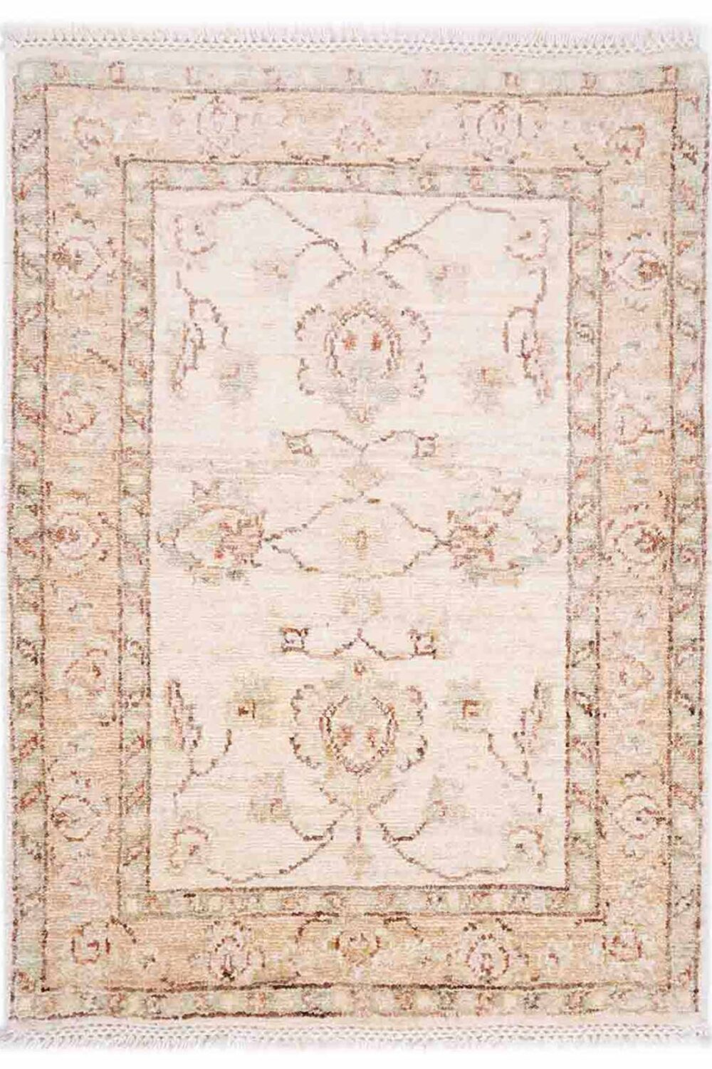 Traditional Small Beige Rug Handknotted Floral Usak 2.7x2 ft - Rugs Turkey