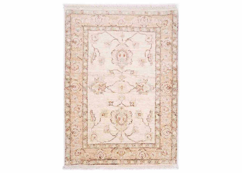 Traditional Small Beige Rug Handknotted Floral Usak 2.7x2 ft - Rugs Turkey