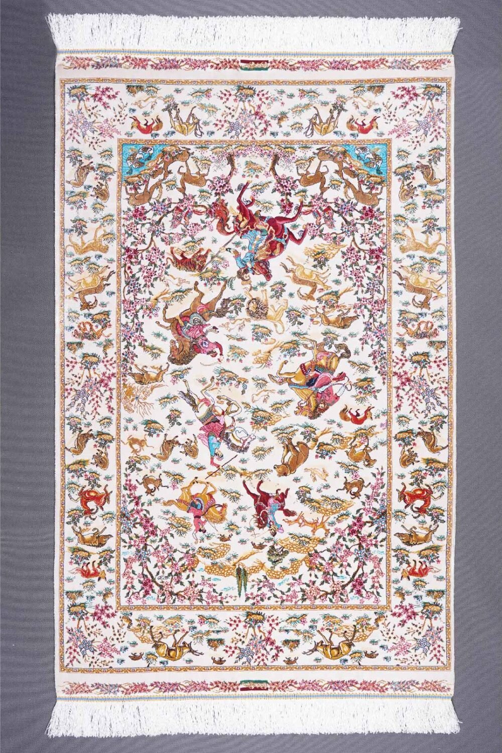 Tugra Animal Printed Rug Silk Beige-Orange 4x2.6 ft - Rugs Turkey