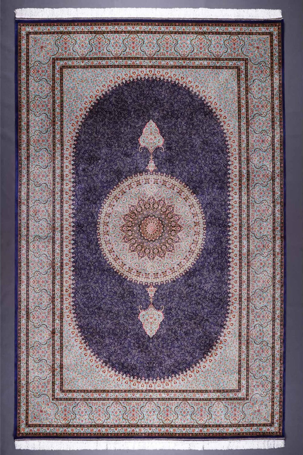 Tugra Bamboo-Silk Blue Orange Area Rug 6.5x9.8 ft Machine Made - Rugs Turkey