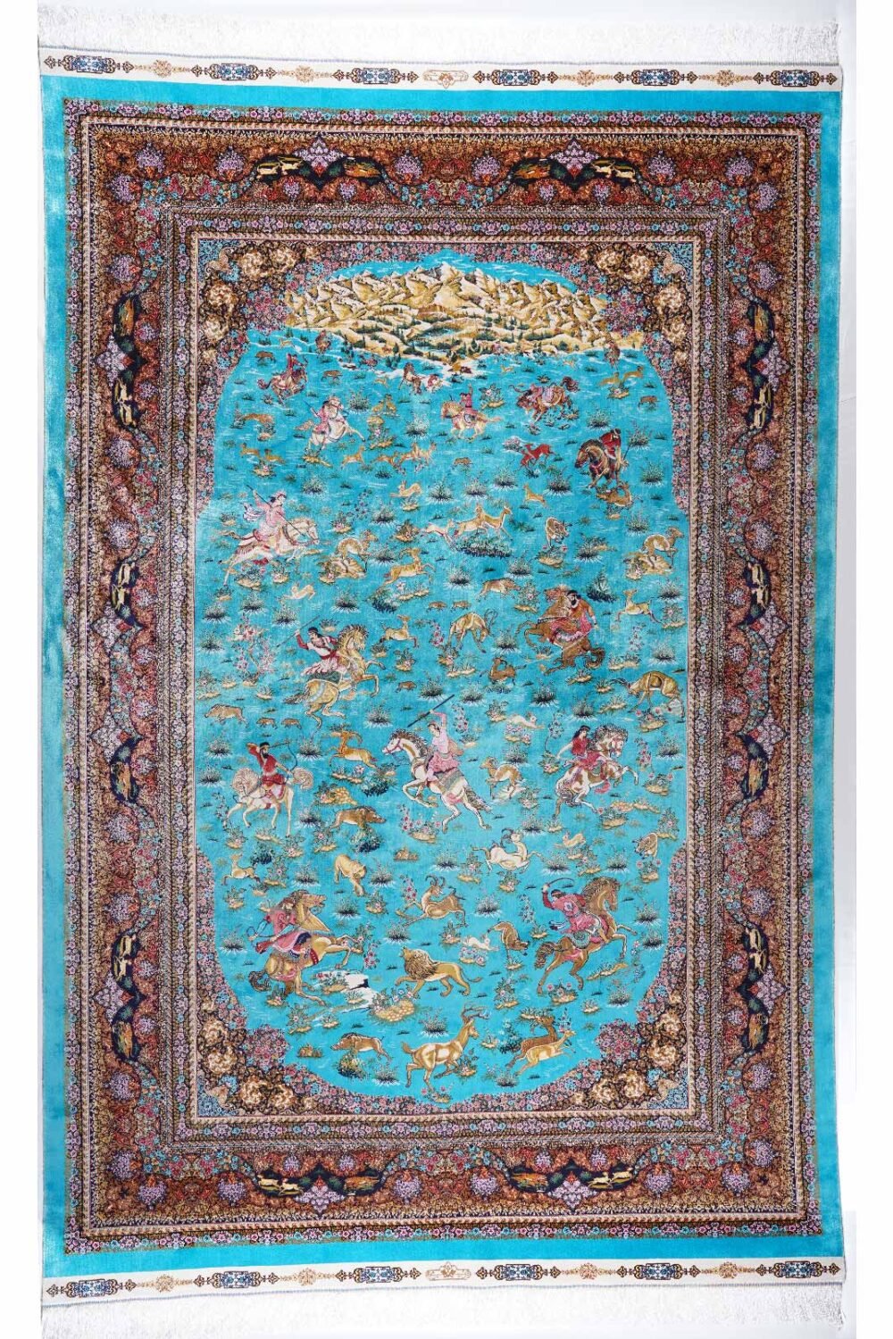 Tugra Blue Animal Print Rug 5x7 Area Machine-made Bamboo-Silk - Rugs Turkey