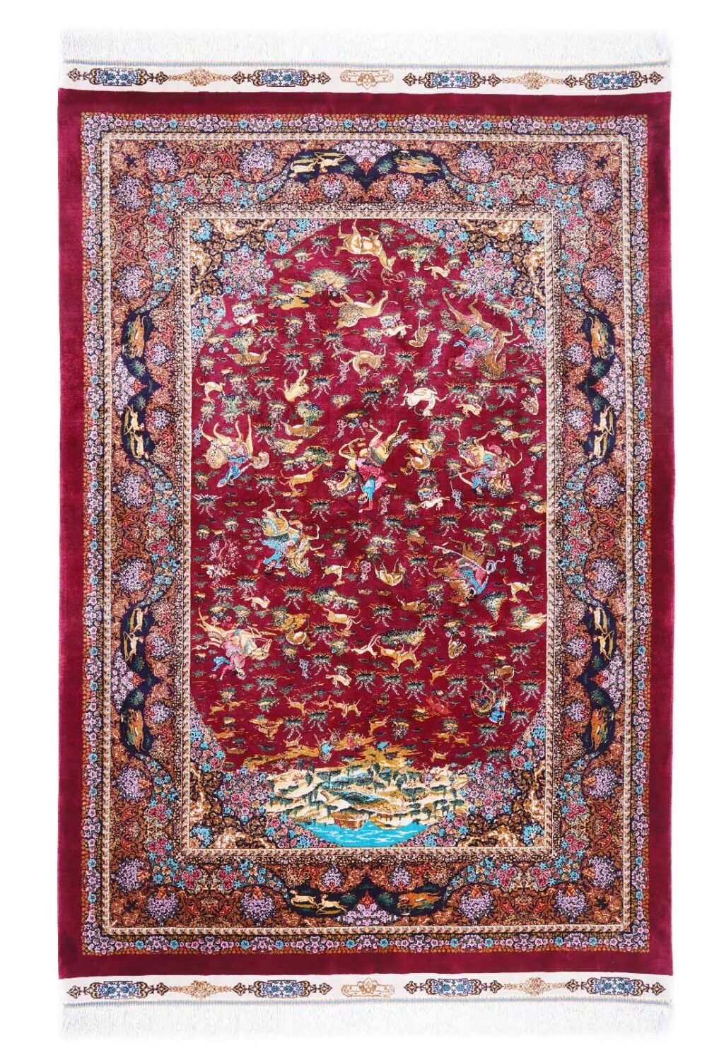 Tugra Red Animal Print Rug Bamboo-Silk 3x5 ft Machine-made - Rugs Turkey