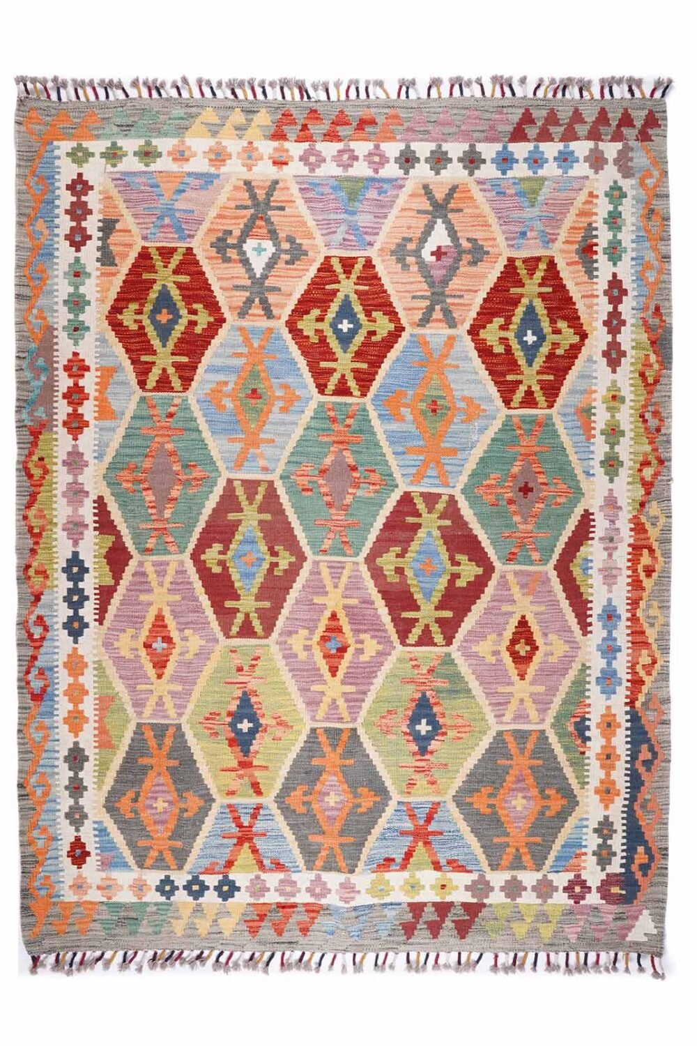 Unique Colorful Wool Rugs Handwoven Kilim 6x5 ft Area Type - Rugs Turkey