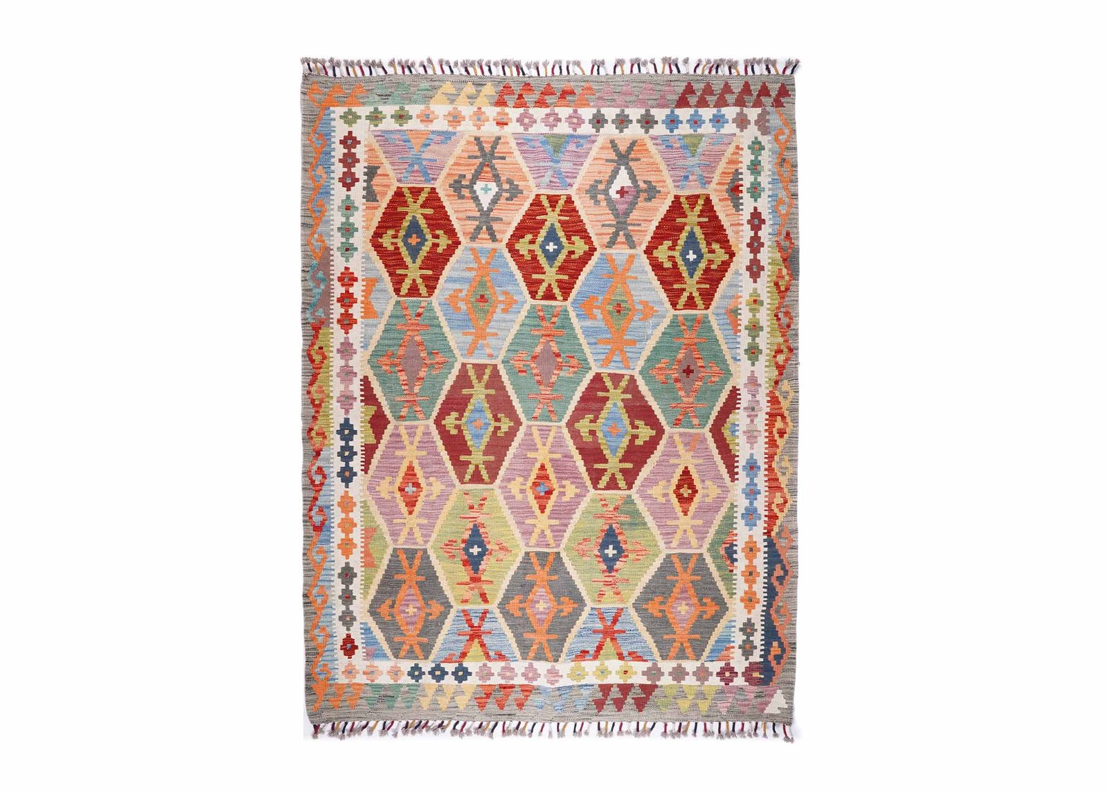 Unique Colorful Wool Rugs Handwoven Kilim 6x5 ft Area Type - Rugs Turkey