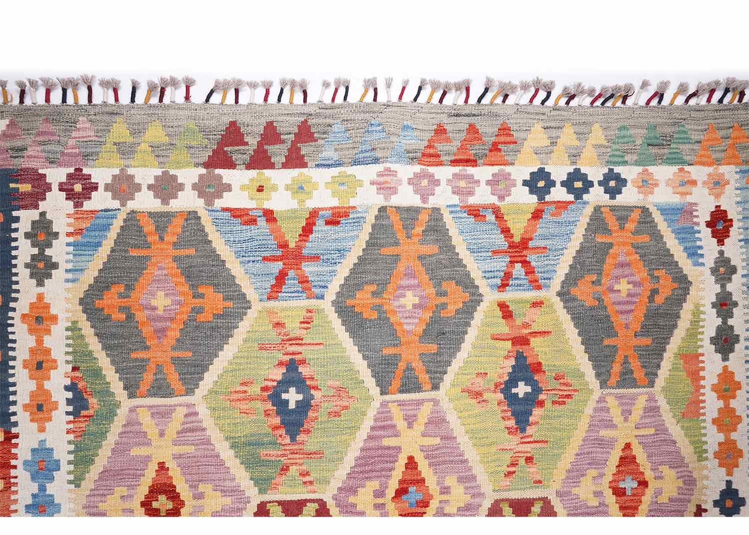 Unique Colorful Wool Rugs Handwoven Kilim 6x5 ft Area Type - Rugs Turkey