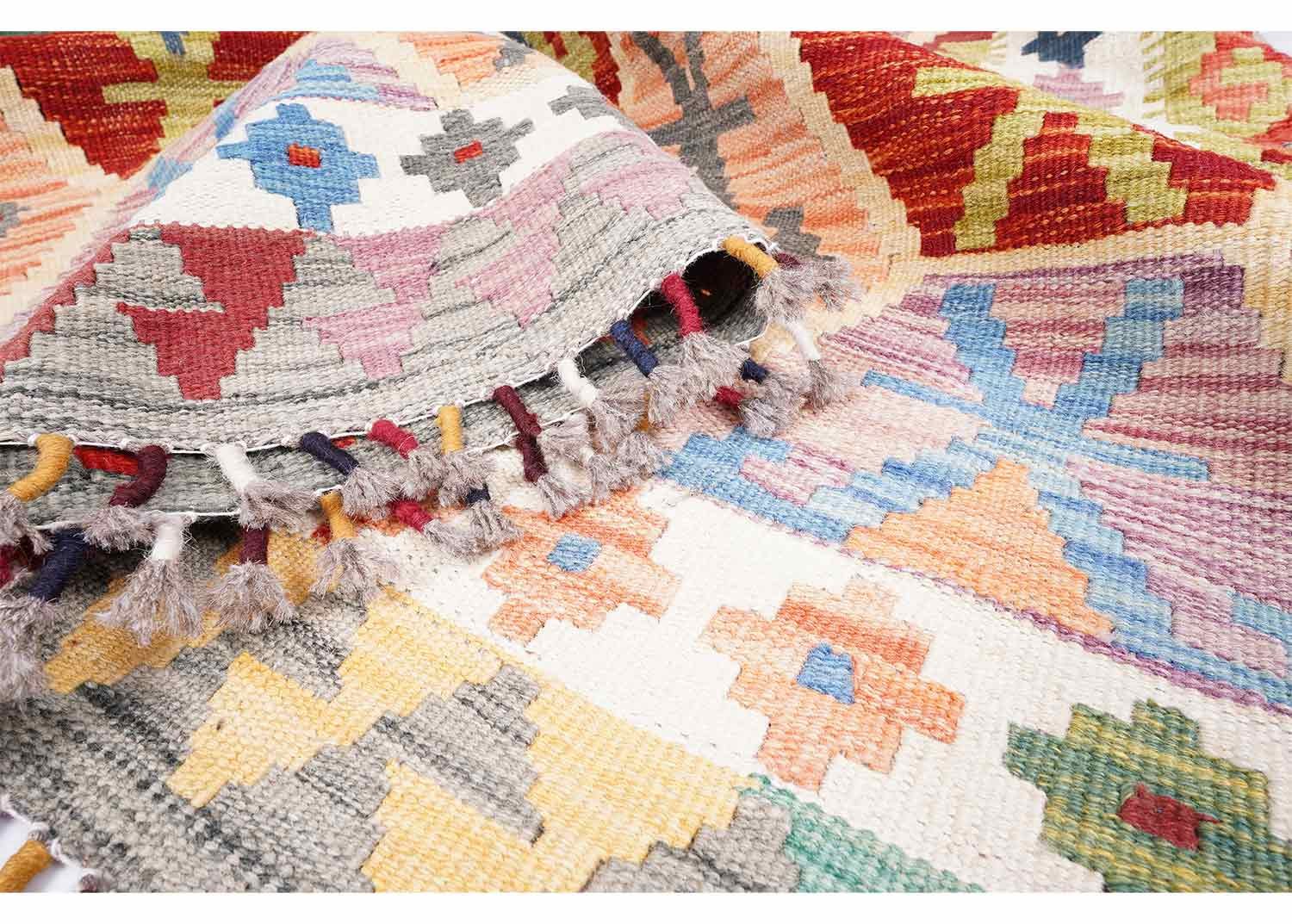 Unique Colorful Wool Rugs Handwoven Kilim 6x5 ft Area Type - Rugs Turkey