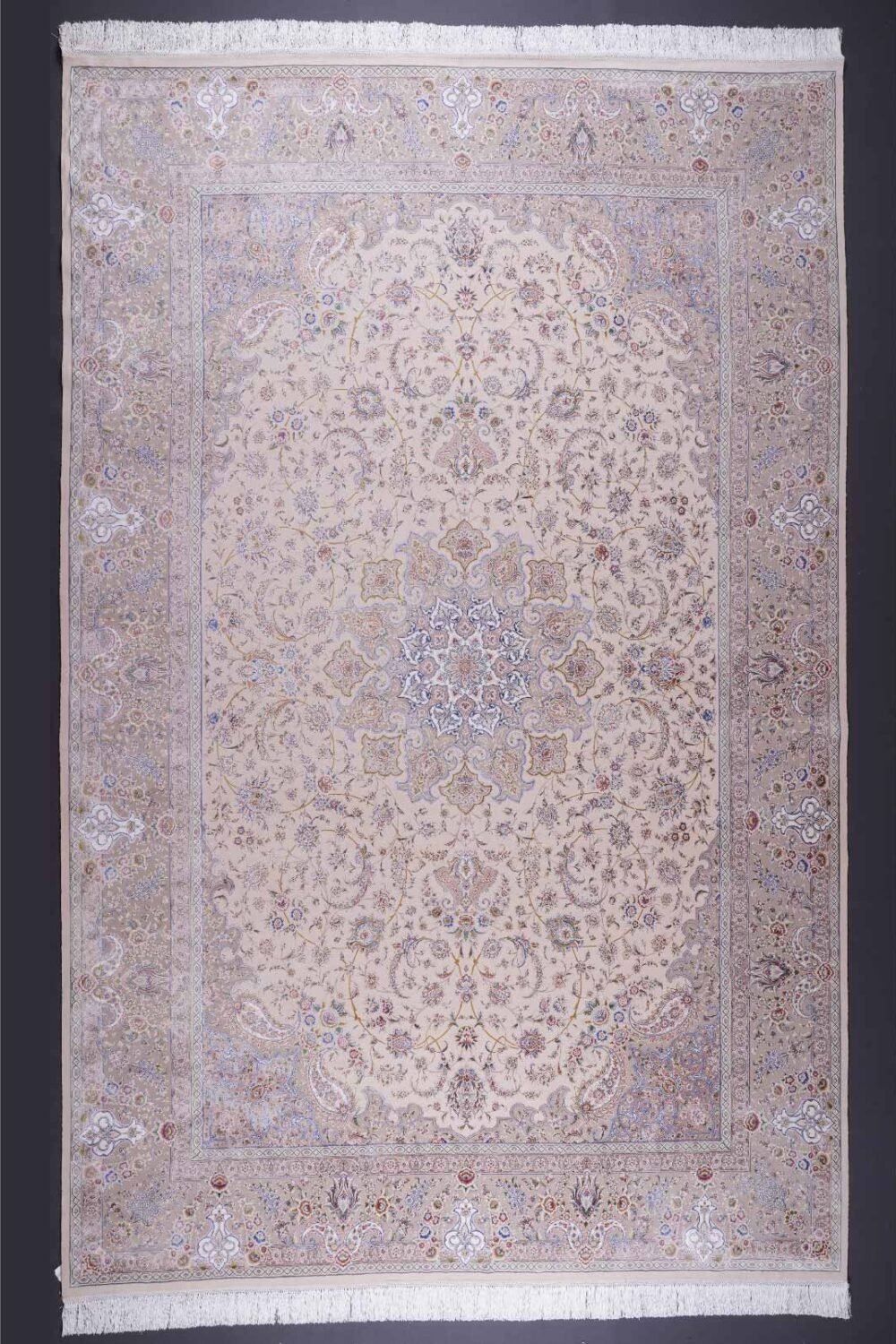 Unique Floral Beige Rug Medallion Design 6x9.8 ft Silk-Bamboo - Rugs Turkey